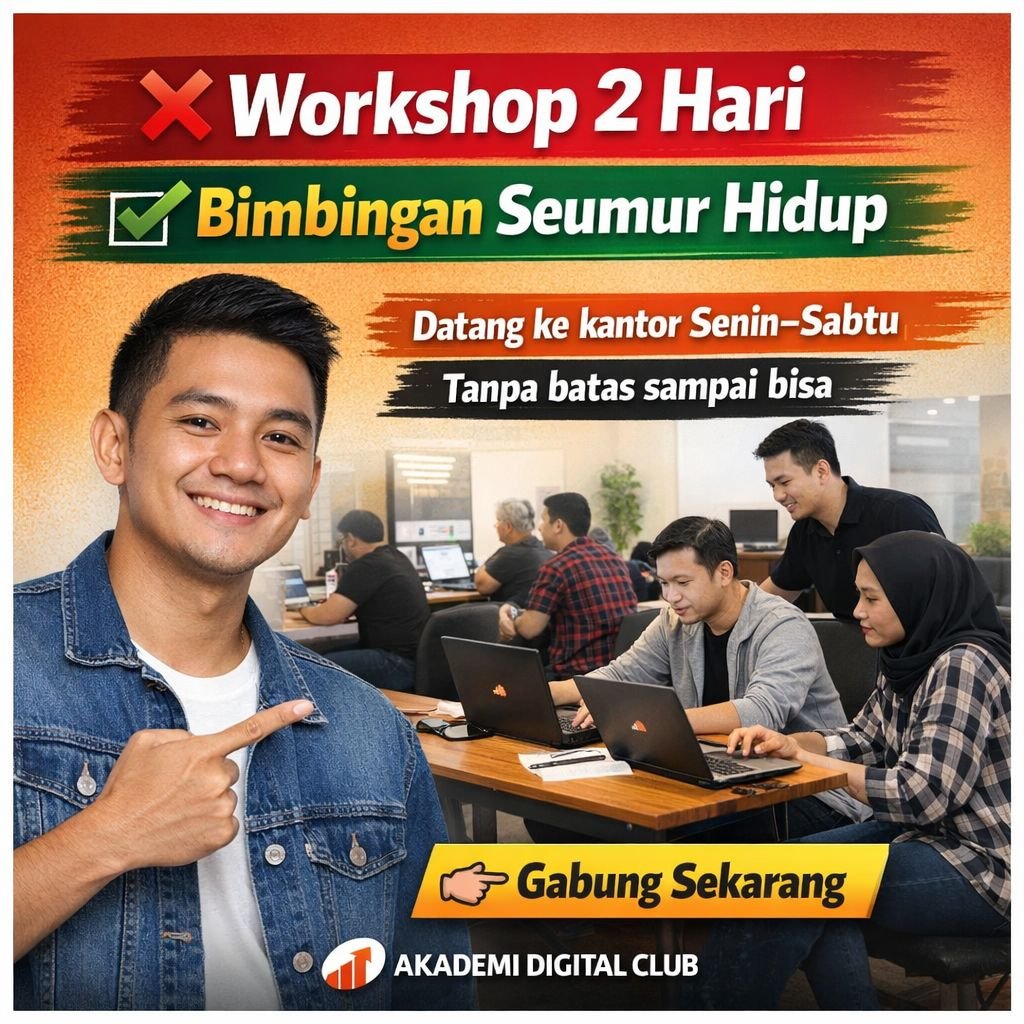 Peserta belajar digital marketing di Akademi Digital Club dengan sistem mentoring seumur hidup dan praktik langsung di kantor