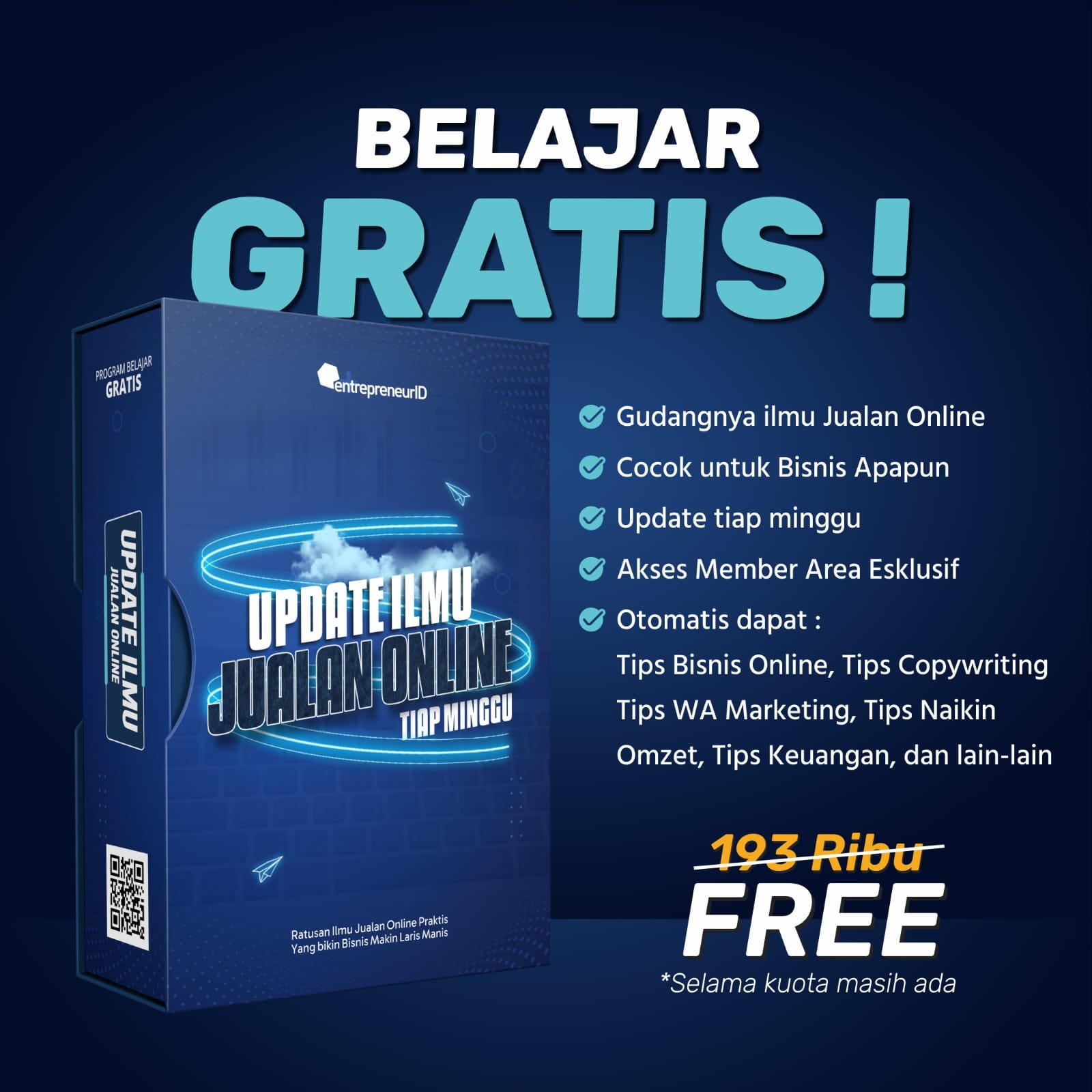 Update ilmu jualan online gratis dengan tips bisnis, copywriting, dan WhatsApp marketing setiap minggu