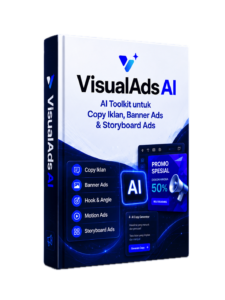 Ilustrasi Review VisualAds AI toolkit untuk membuat copy iklan, banner ads, hook, motion ads, dan storyboard promosi