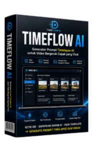 Ilustrasi TimeFlow AI review tool AI untuk membuat konsep video timelapse dengan prompt, narasi, caption, dan hashtag