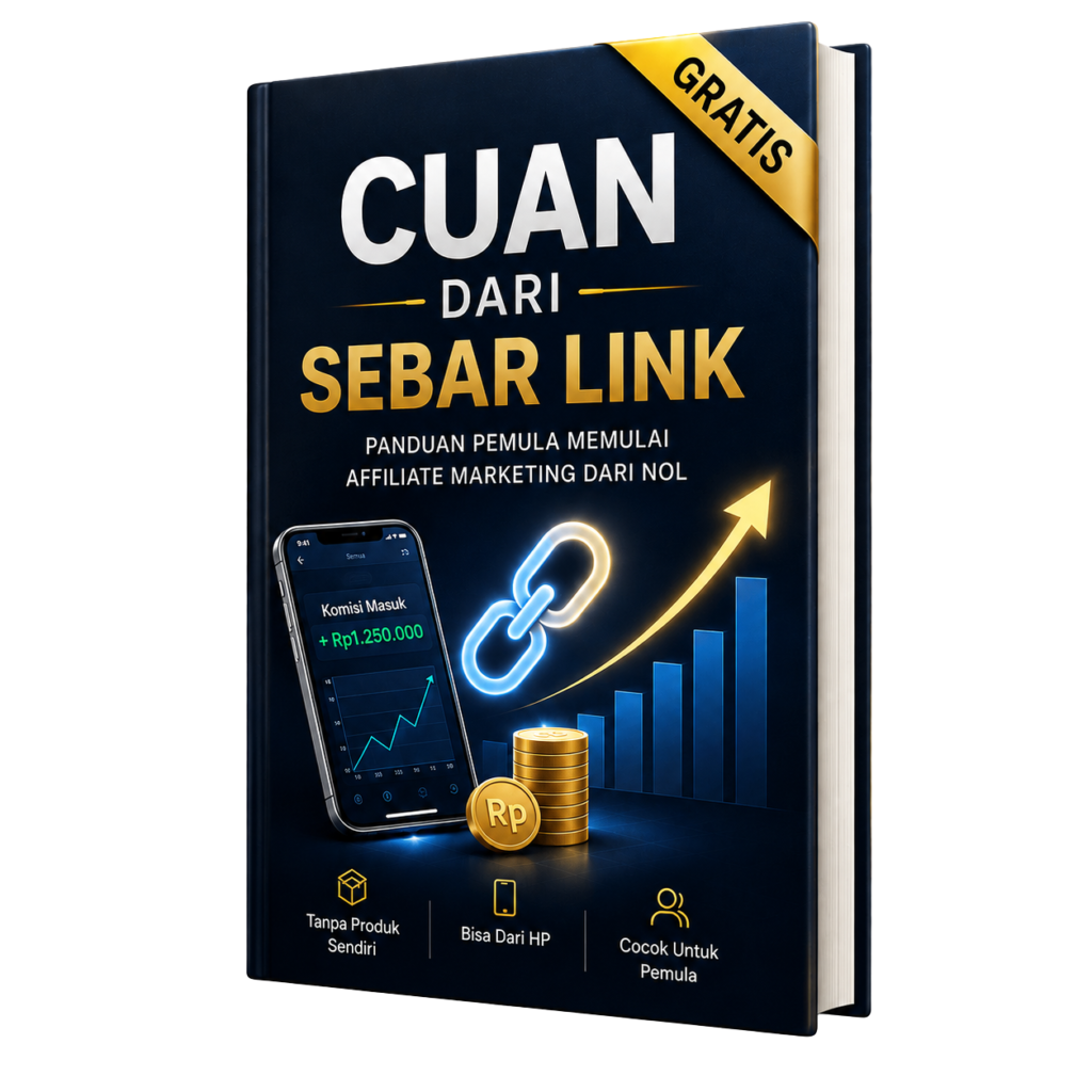 Mockup Review Ebook Cuan dari Sebar Link, panduan affiliate marketing untuk pemula