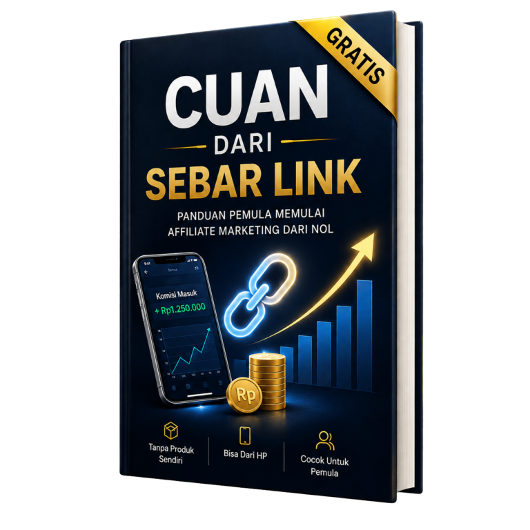 Mockup Review Ebook Cuan dari Sebar Link, panduan affiliate marketing untuk pemula
